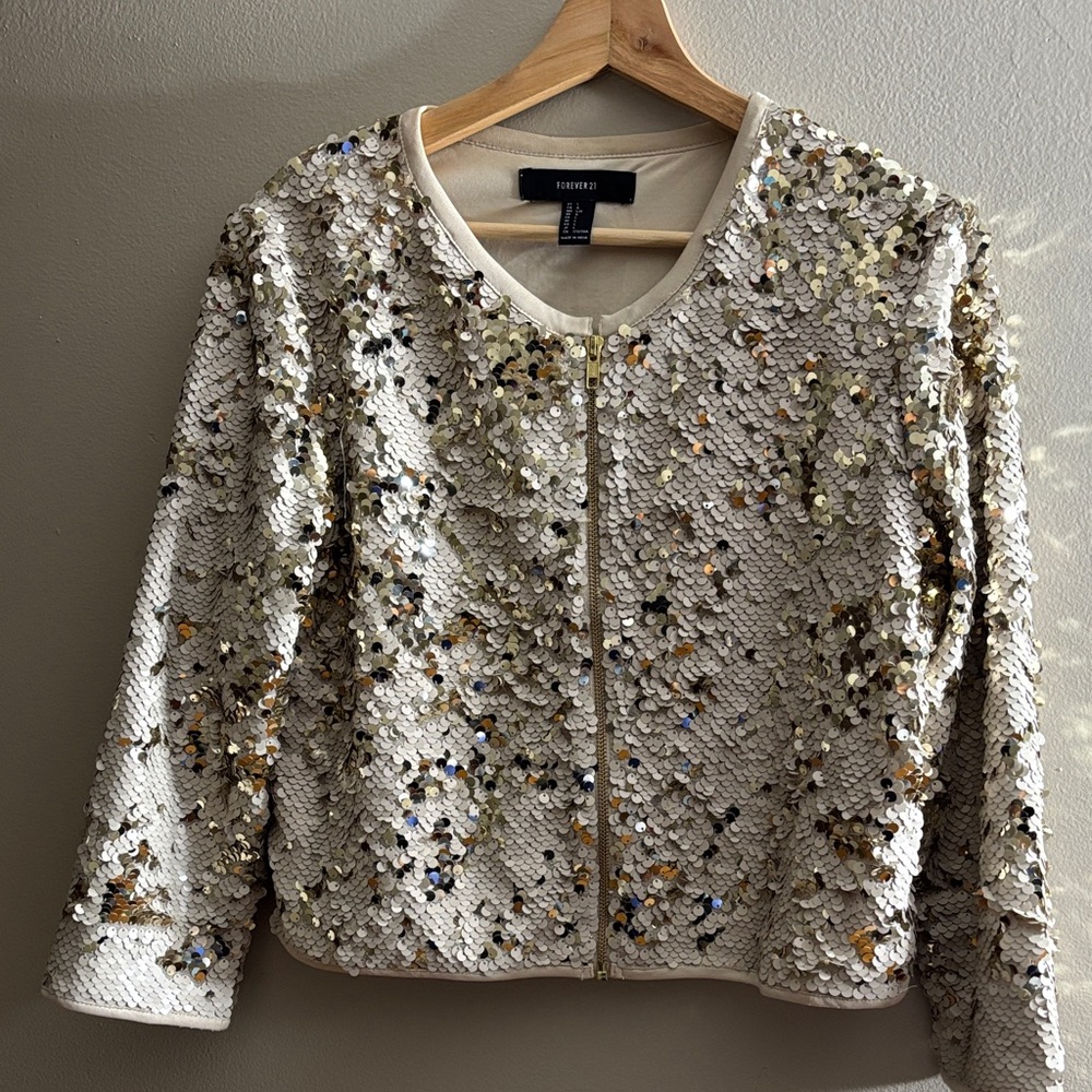 Forever 21 Sequin Blazer - White and Gold